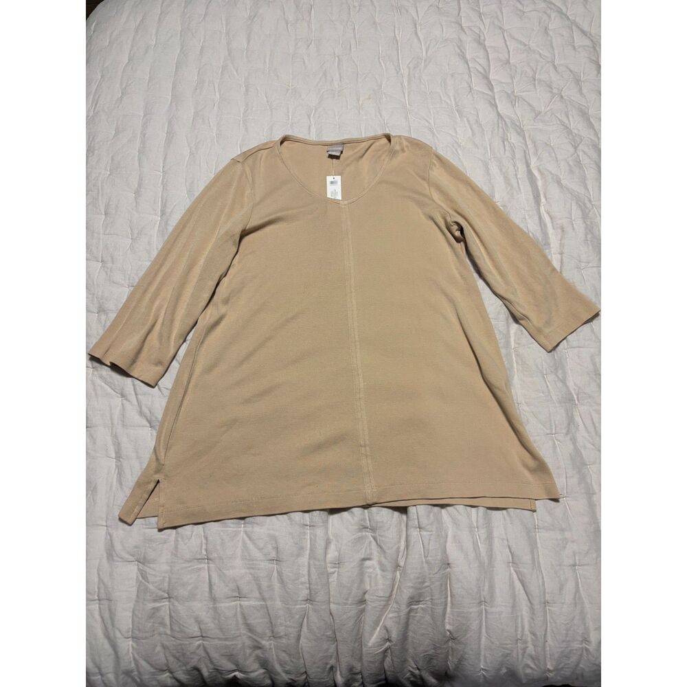 Chico's Blouse Womens SIze 2 Large Cream 3/4 Sleeve Crewneck